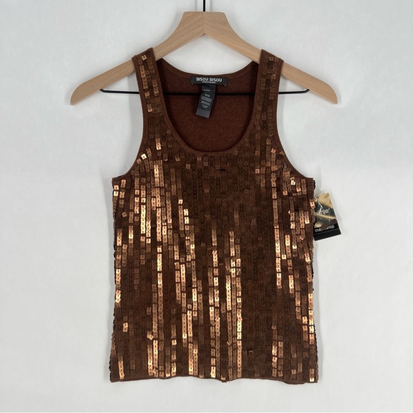 Bisou Bisou Y2K Copper Sequin Tank Top Scoop Neck NWT Size M - Picture 1 of 9